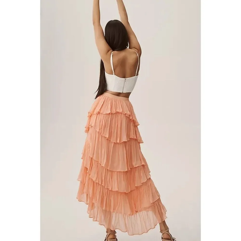 Anthropologie Tiered Ruffle High-Low Skirt